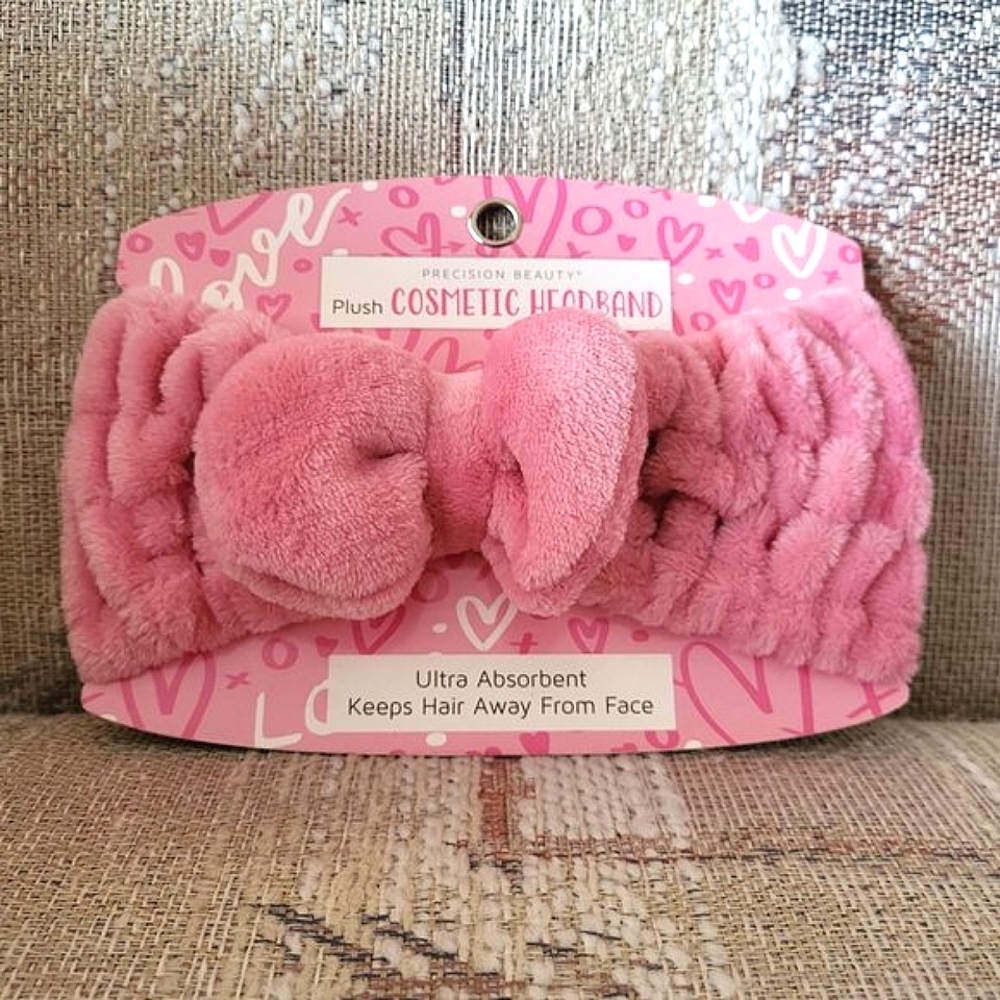 *NEW* PRECISION BEAUTY Pink Plush Cosmetic Headband + Bow Ultra Absorbent